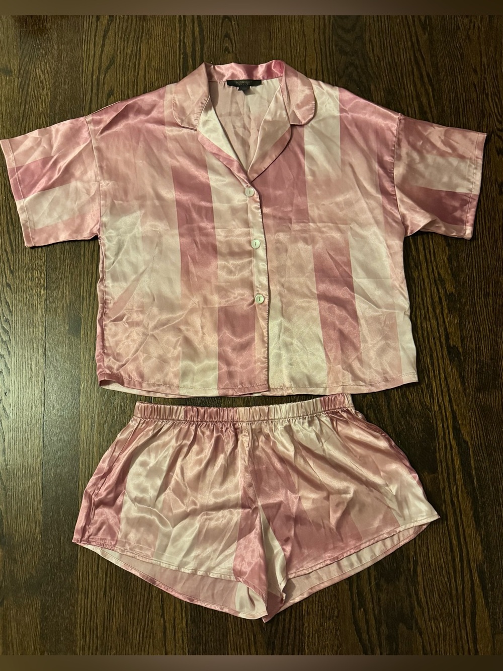 Women's Pink Striped Satin Short Pajama Set